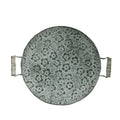 Round wrought iron storage tray in two sizes for organising jewellery or food on a countertop.