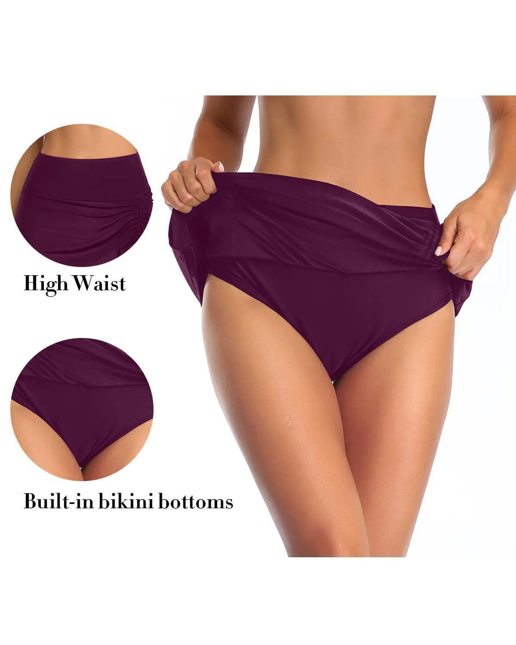 Women's solid colour swimming trunks with lace detail in brief style available in multiple colours