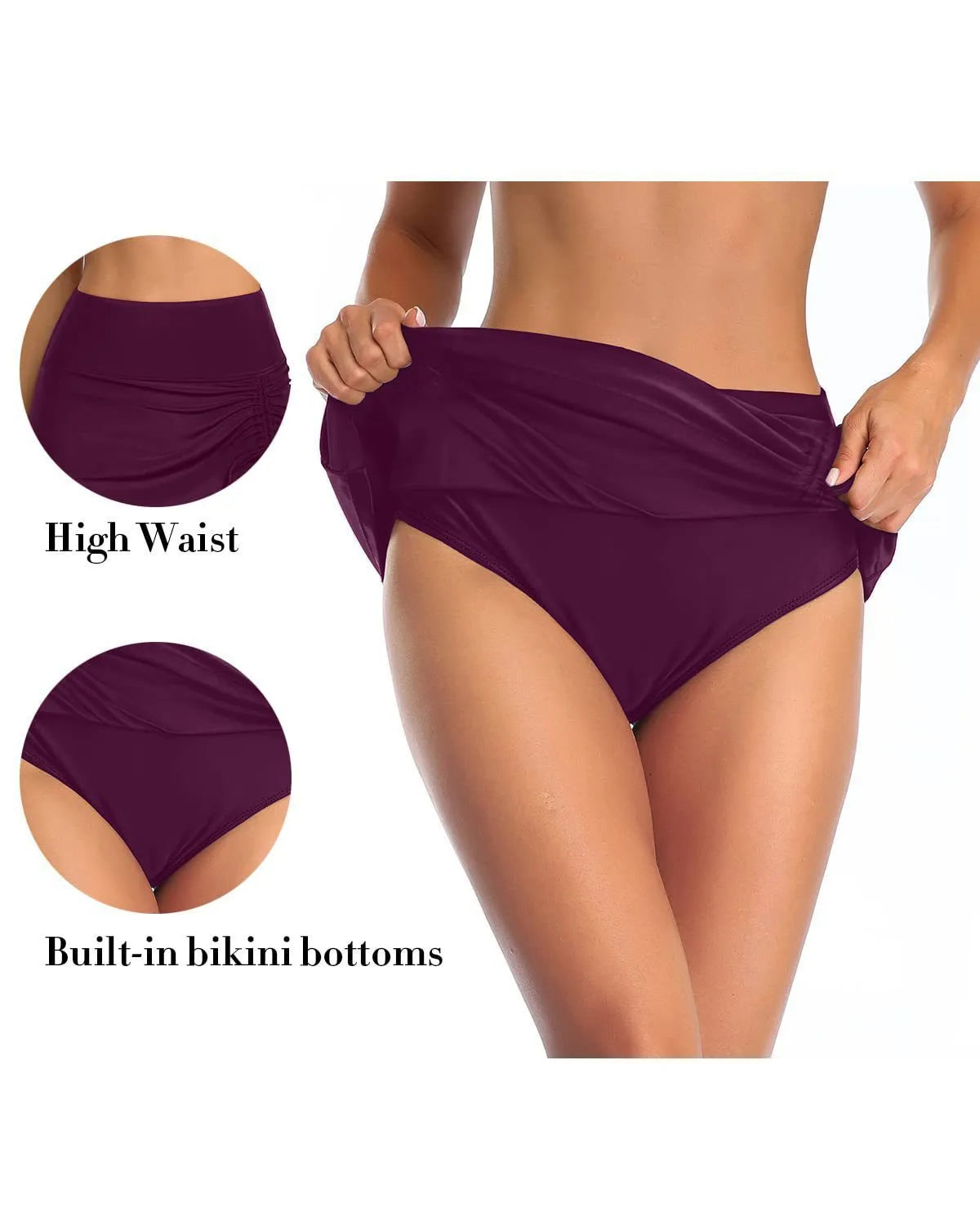 Women's solid colour swimming trunks with lace detail in brief style available in multiple colours