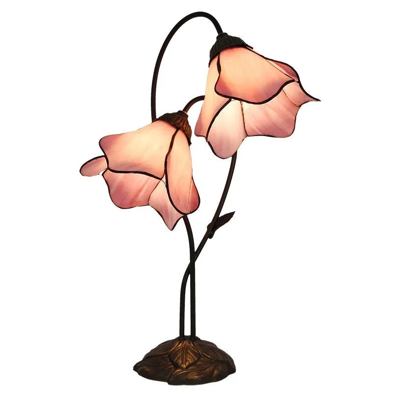 Retro American desk lamp with glass lotus shade in sofa tea art style