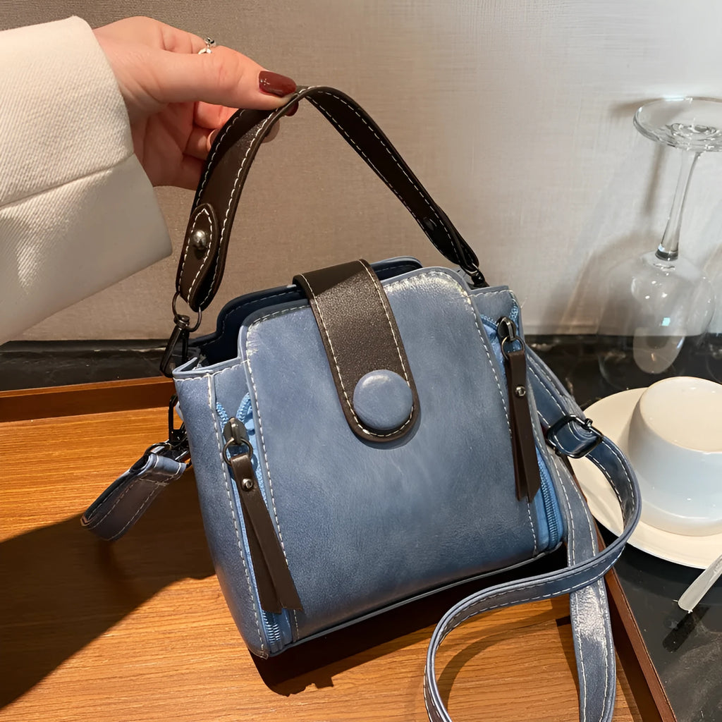PU shoulder crossbody bag in white, blue or black with adjustable strap and retro street style
