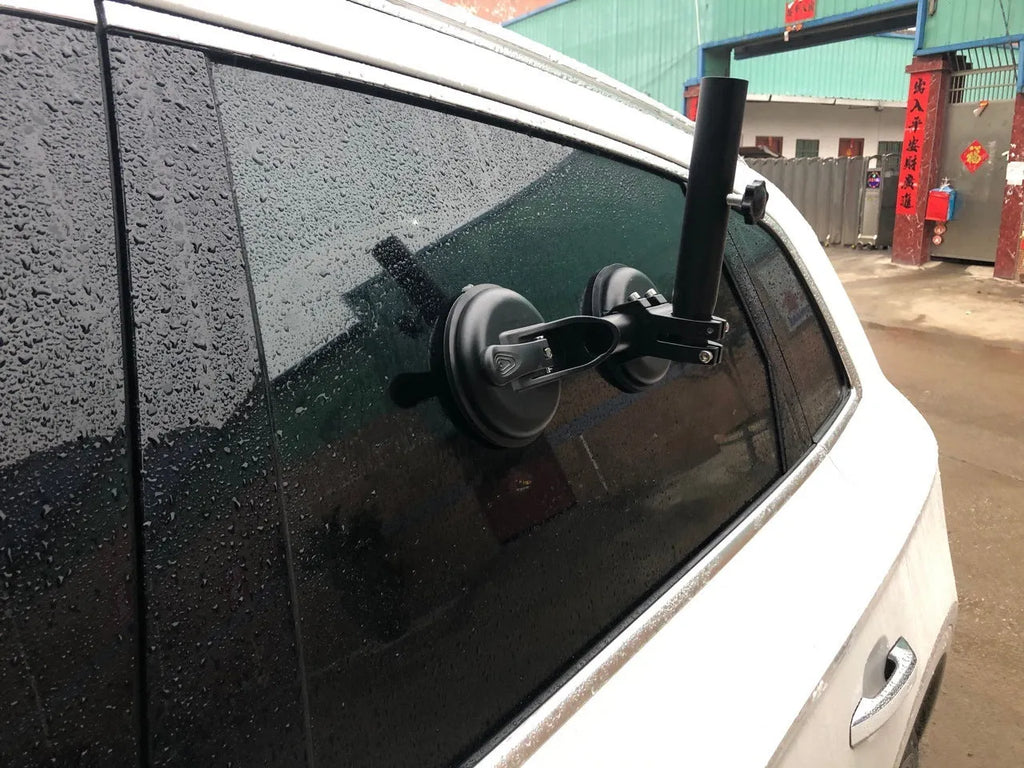 Black car window sucker base with ABS body and rubber disc for flagpole mounting