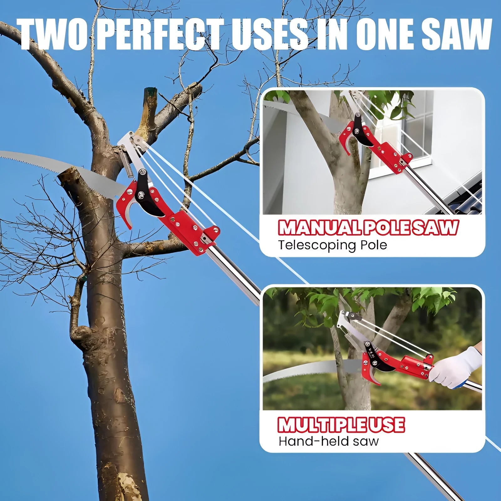 Pull rope pruning shears with 8-section assembly 3.3m metal saw blade