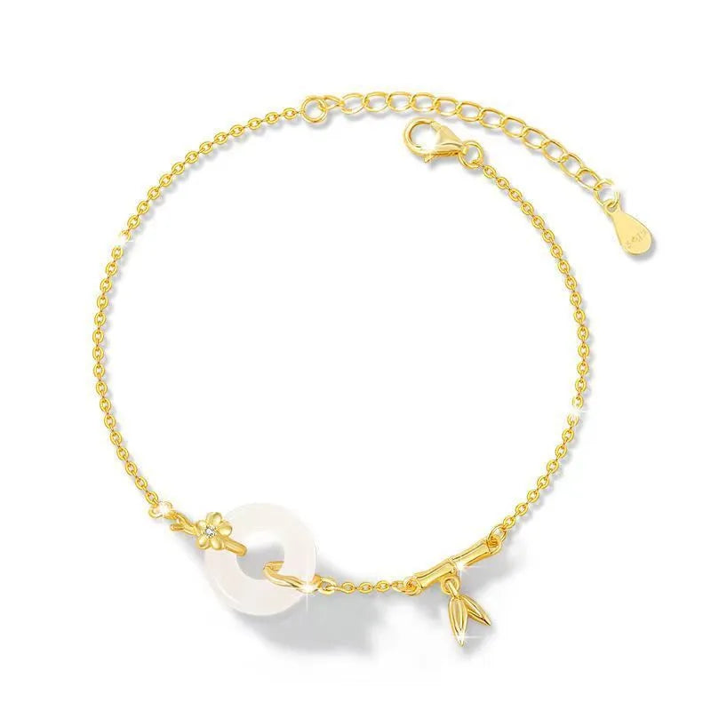 Silver gold electroplated peace buckle bracelet with white chalcedony stones in starry sky pattern