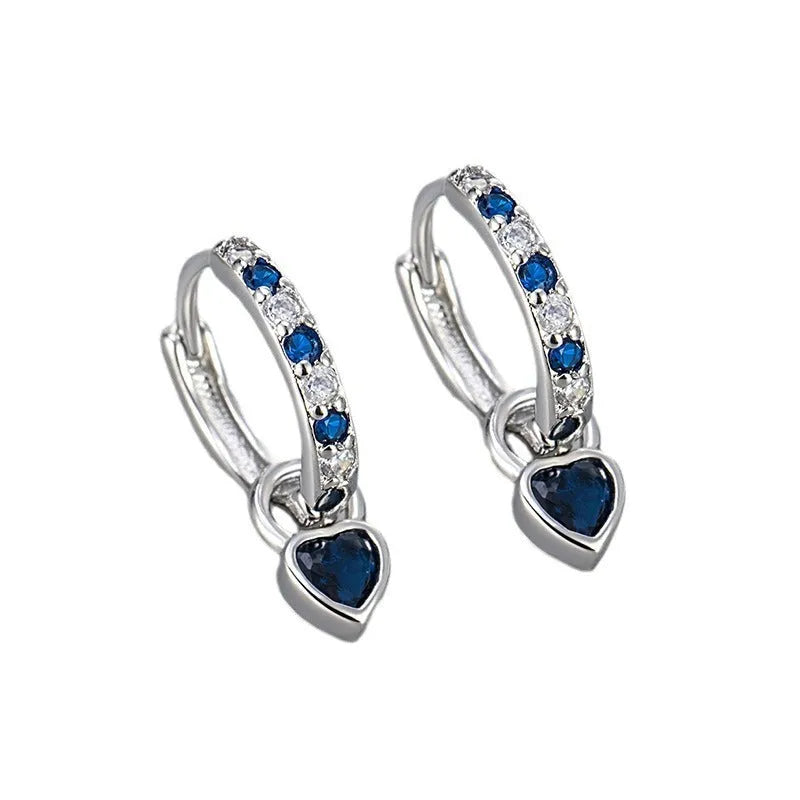 Women's fashion heart clip earrings with zircon gemstone in gold or white gold colour finish