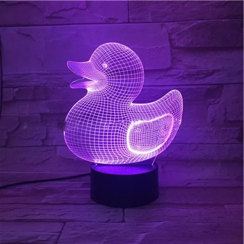 Little yellow duck 3D night light with remote control on tabletop