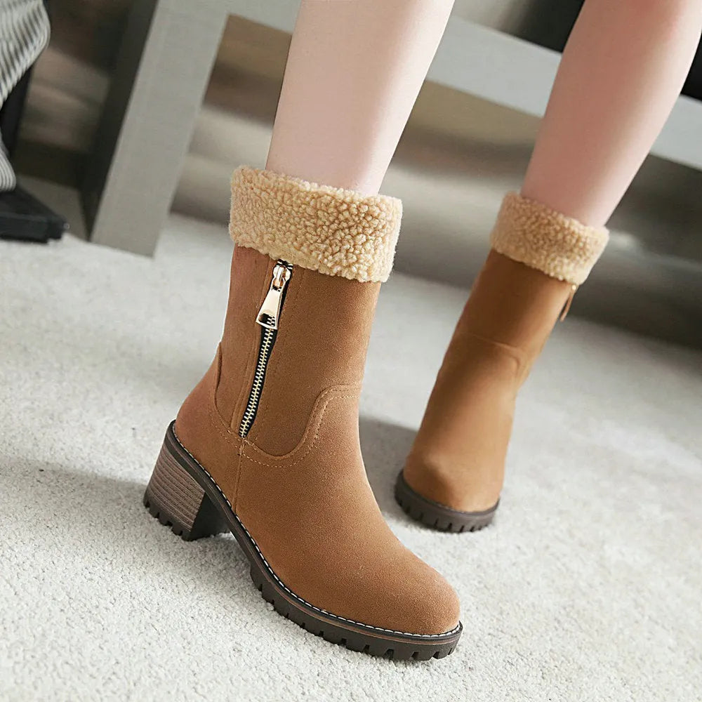 A pair of men's lace-up snow boots with a thick rubber sole and plush lining, shown in multiple colour options.