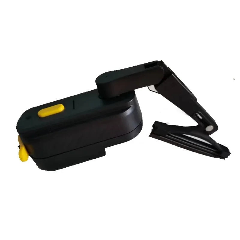 Black plastic 800mA electric wiper with a 65mm blade for motorcycle helmets.