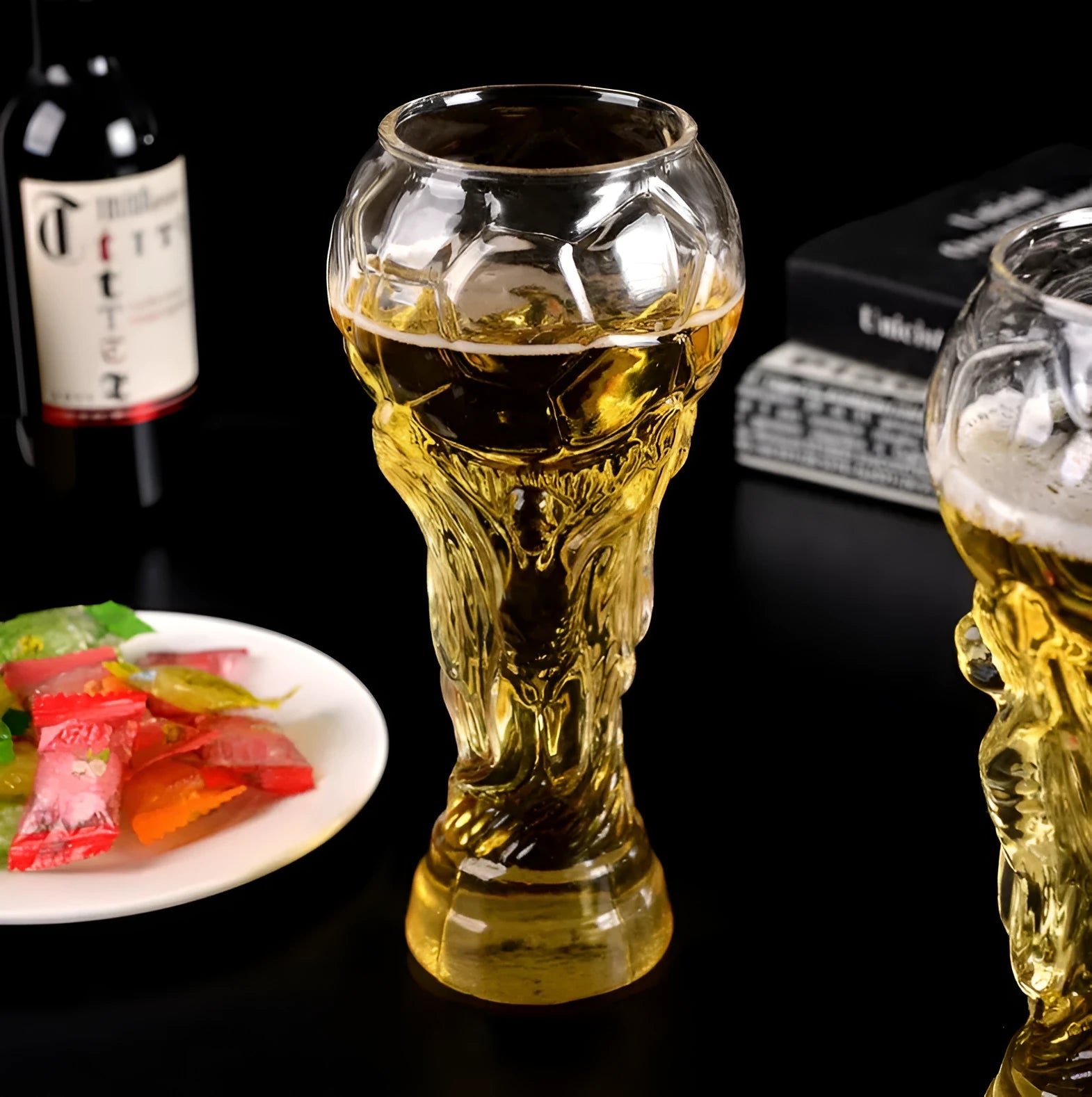 Hercules transparent beer cup with football design 450ml glassware