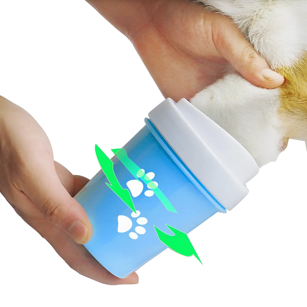 Dog foot washing cup paw washer in green with silicone bristles inside plastic cup