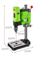 Mini bench drill and milling machine with 1050W drill and bench pliers on a workbench.