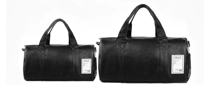Black waterproof sports bag with separate side shoe compartments and diagonal shoulder straps