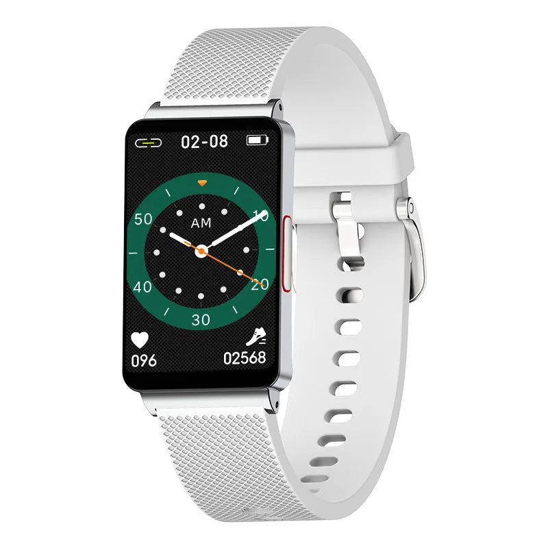 EP08 blood glucose smart bracelet with TPU strap and touch screen in black, gold, or silver colours