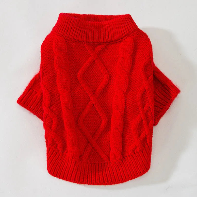 Small dog and cat two-legged knitted rib sweater in blue, pink, red, yellow or beige, sizes XS to XL