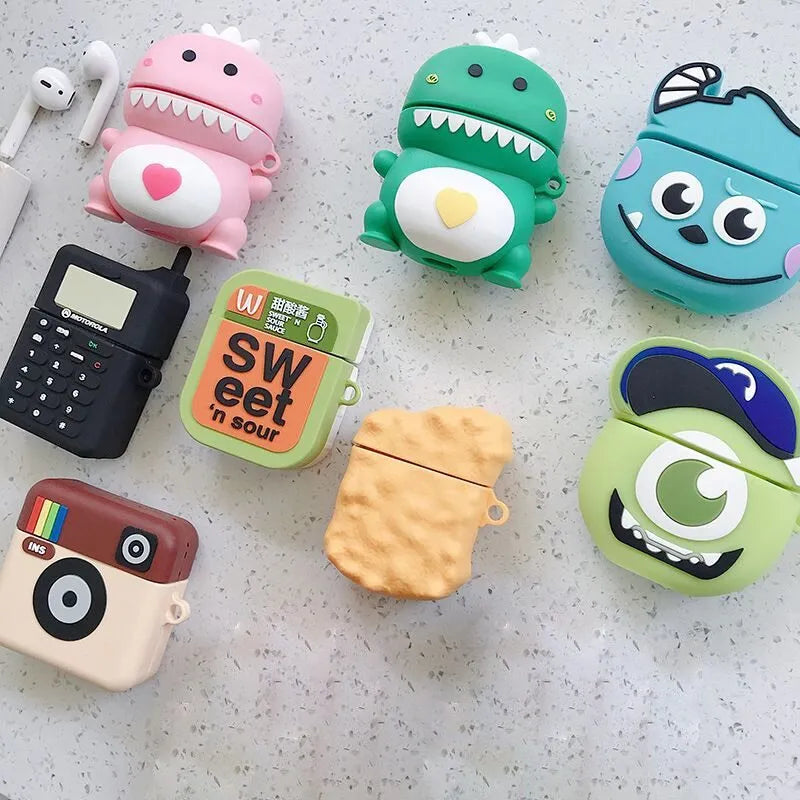 Cartoon animal design silicone case for Apple AirPods 1 and 2 generation in multiple colours