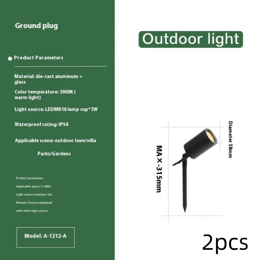 Black aluminium ground lamp with LED lighting for outdoor garden pathways