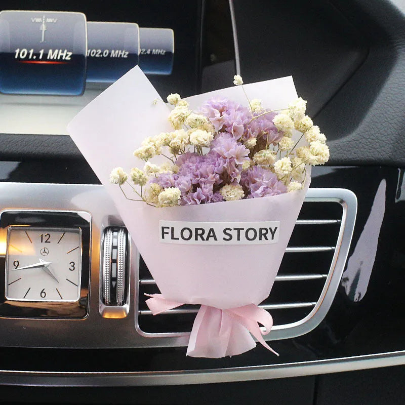 Mini dried flower bouquet for car air vent decoration in a selection of colours and styles