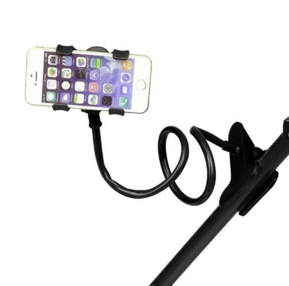 Black flexible phone holder with 70cm long arm and V-type clip for smartphones