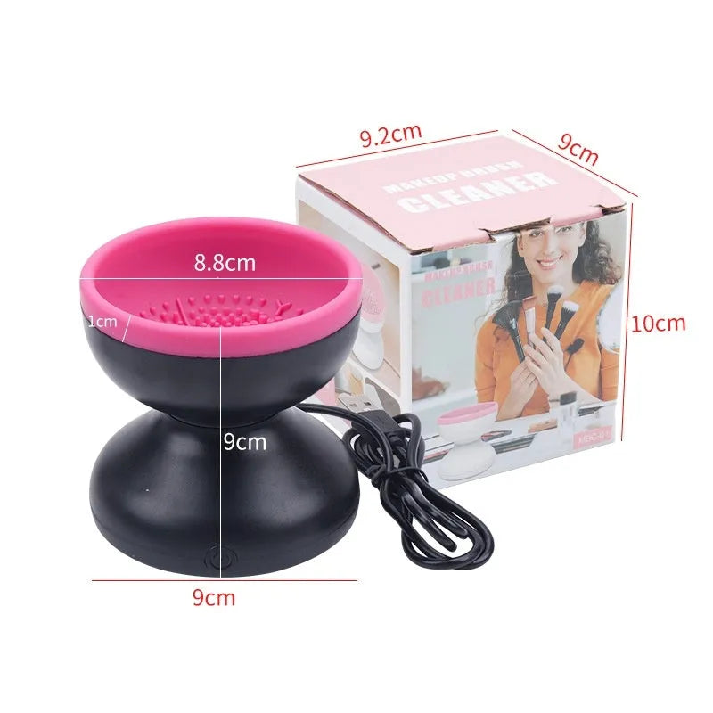 Electric makeup brush cleaner machine in white powder with silicone container and 80r/min motor, 9-8.8cm size