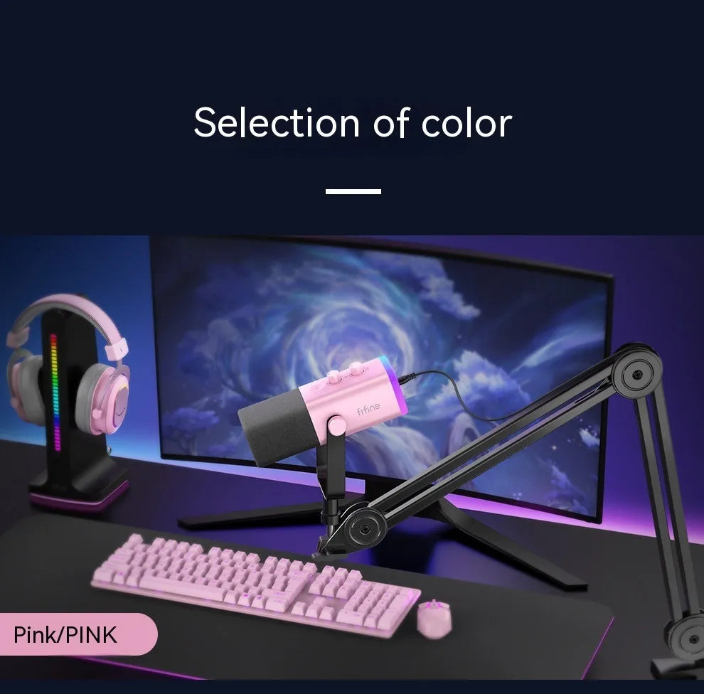 Dynamic noise reduction microphone in black, pink, or white with matching bracket and complete cable kit