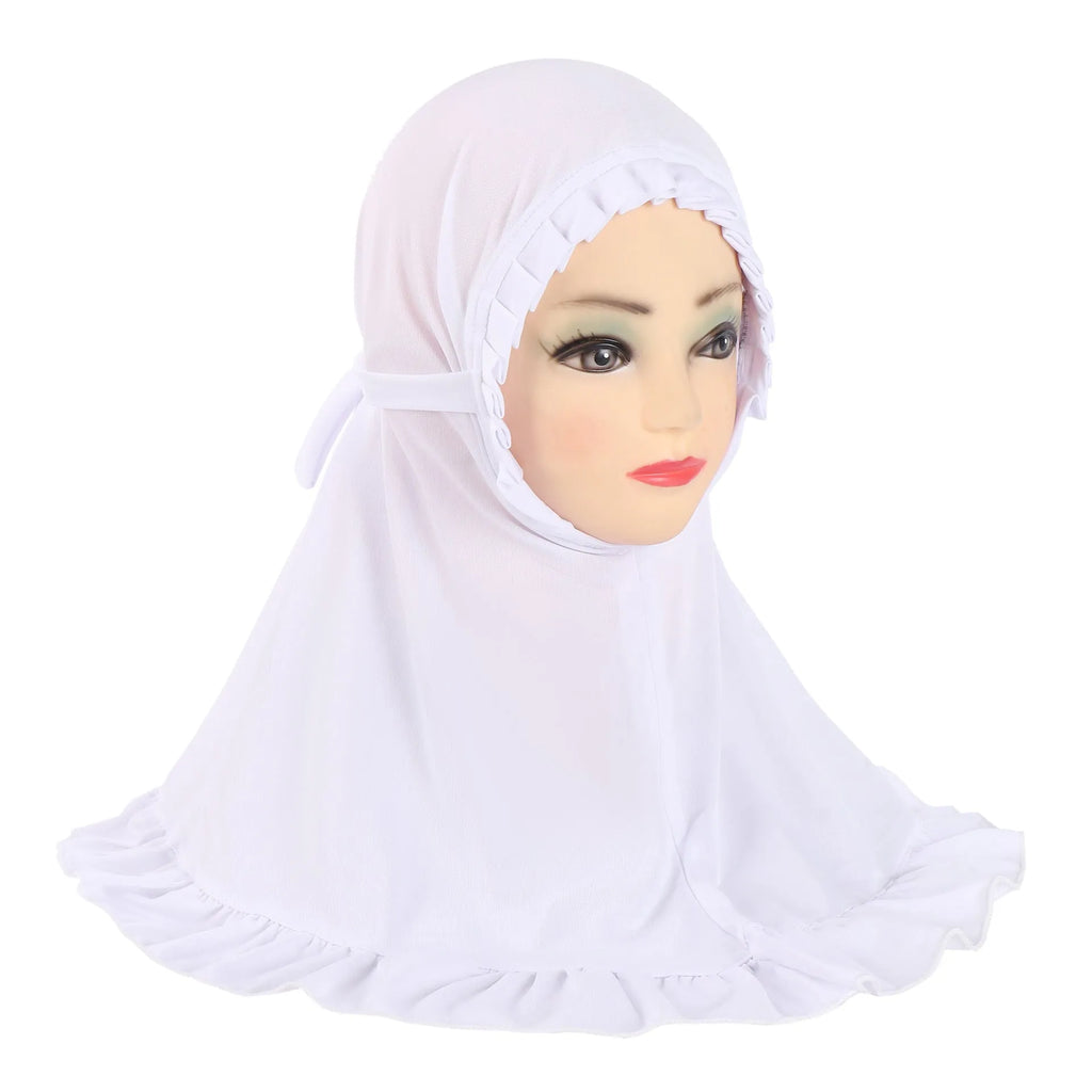 Girls ice silk ruffled headscarf in monochrome colour on child model