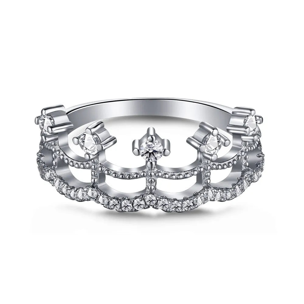 S925 sterling silver crown ring for women with lace skirt design, available in sizes 6, 7, 8, 9.