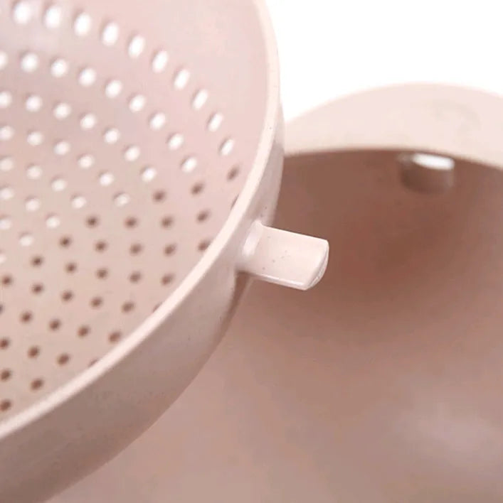 Kitchen plastic double-deck washing basket in blue with sieve insert for draining rice and fruit