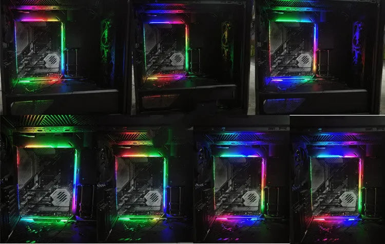 ATX motherboard light-emitting pad backlight with 5V3 pin sync cable and adhesive backing for PC case illumination