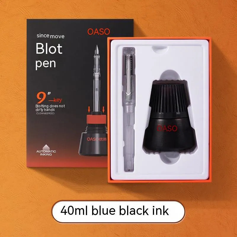 Student automatic suction pen set with plastic shell, 0.5mm and 0.38mm pen head options, and 40ml ink feeder