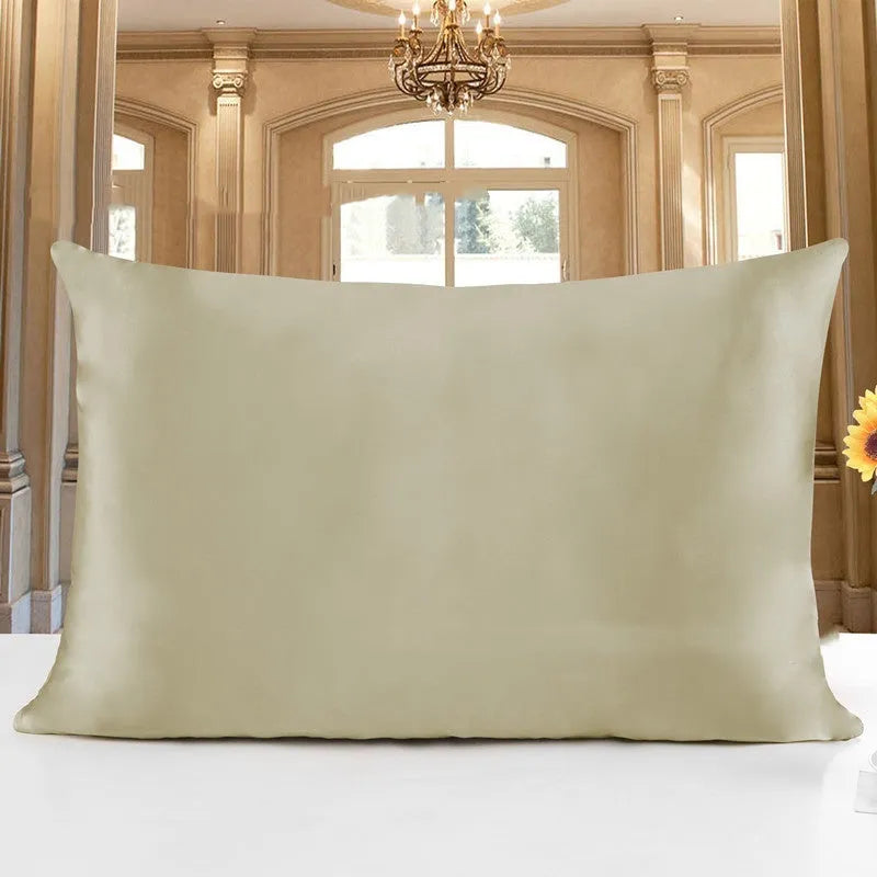 19M double-sided silk pillowcase shown in apricot colour, with size options 51x66, 51x76, and 51x91 cm.
