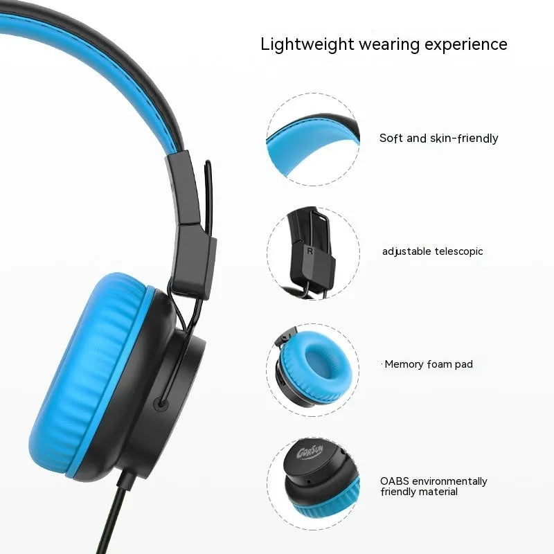Children's wired earphone retractable 40mm speaker 3.5mm plug cable 120cm