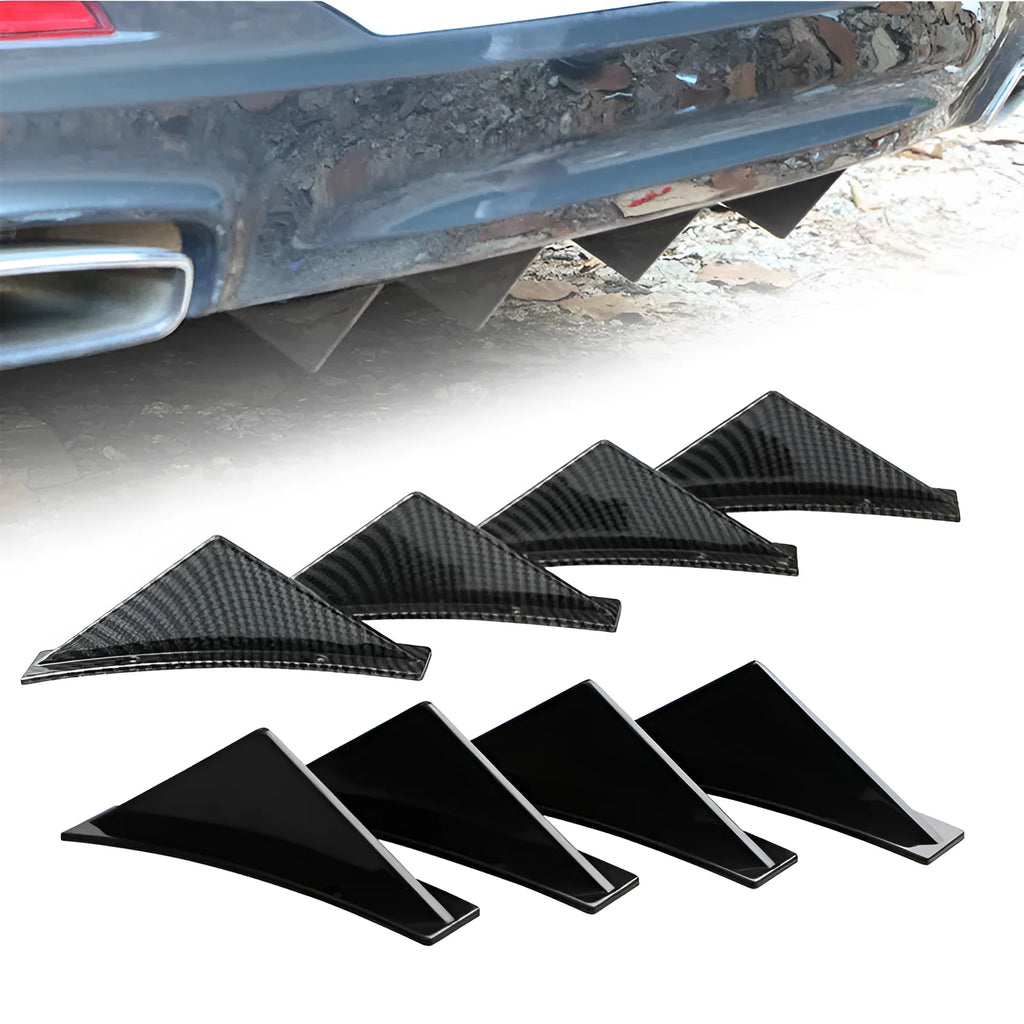 Four triangle car spoilers in bright black or carbon fibre finish, 150mm length