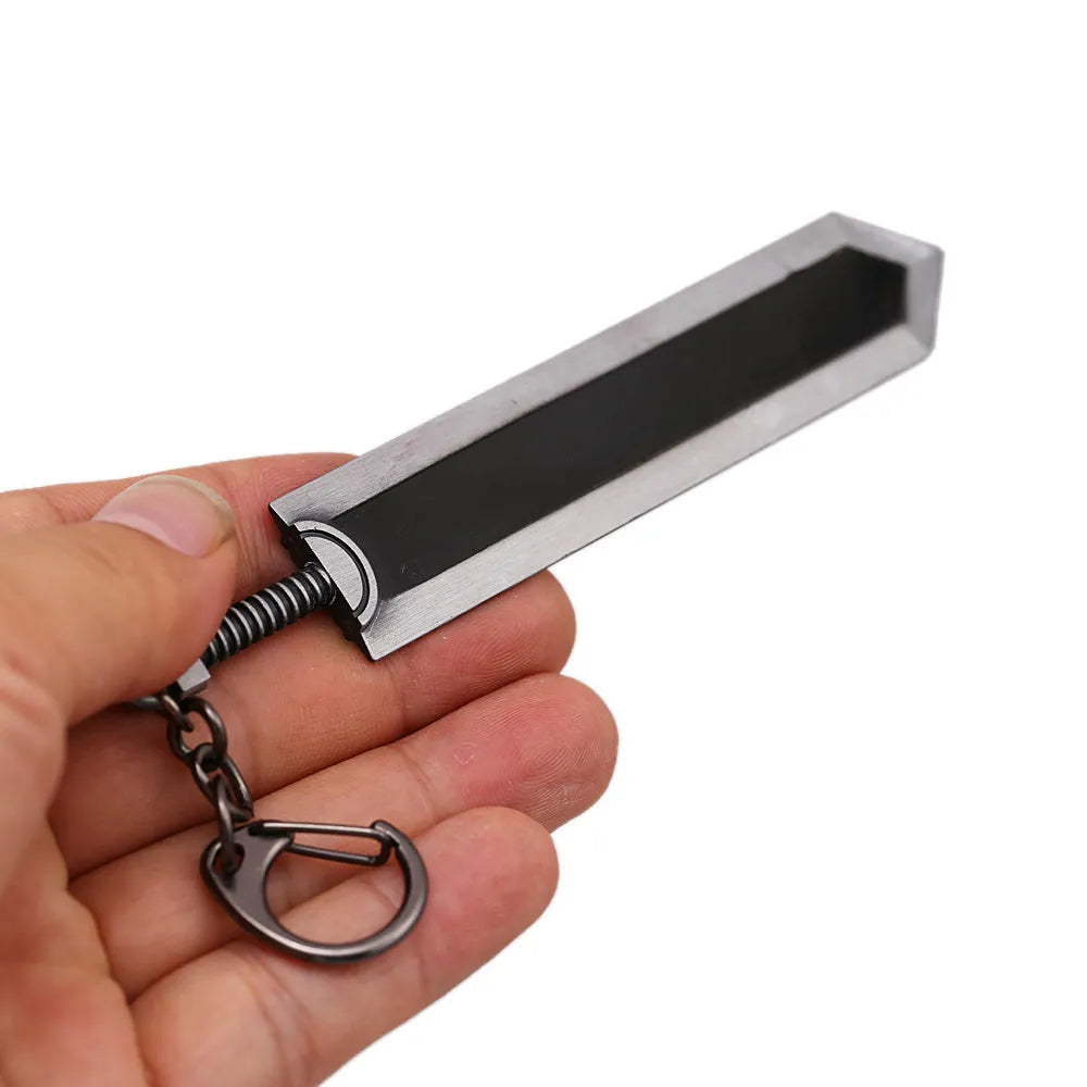 Sword Wind Legend black zinc alloy keychain pendant 2x12cm on neutral background