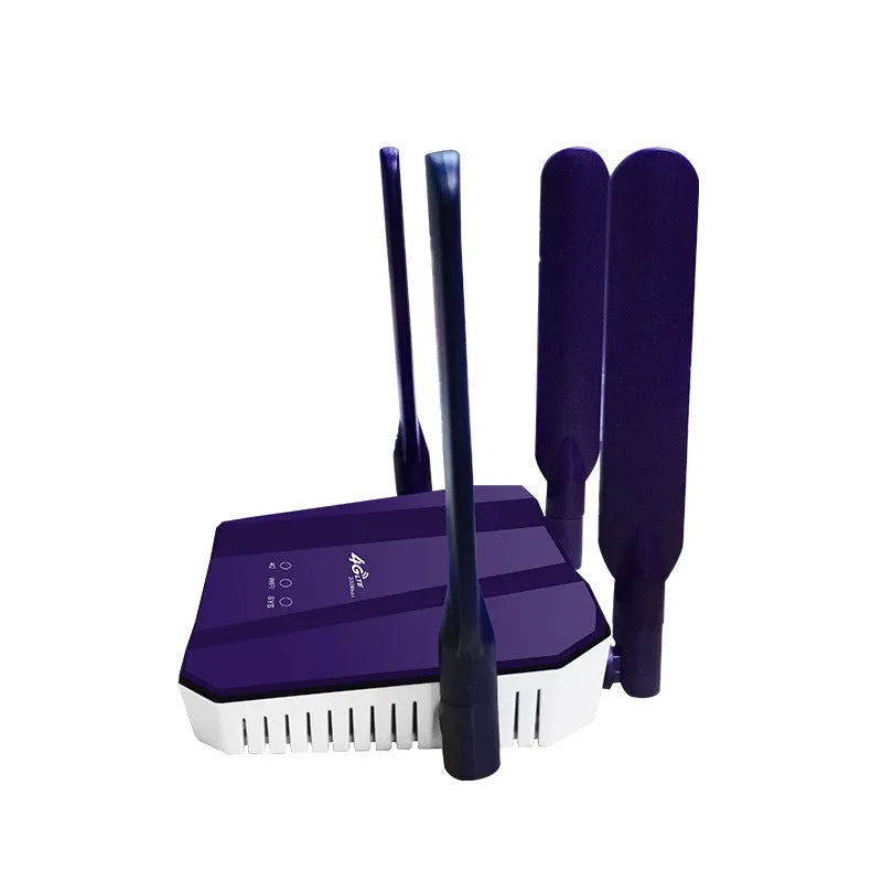 Blue 4G all netcom dual-mode wireless wired router with four extended antennas.