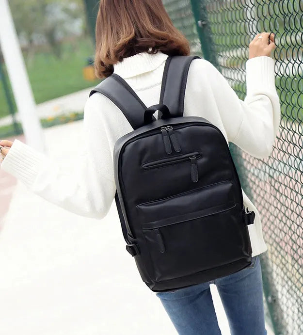 PU men's shoulder bag casual square vertical section double strap soft handle black