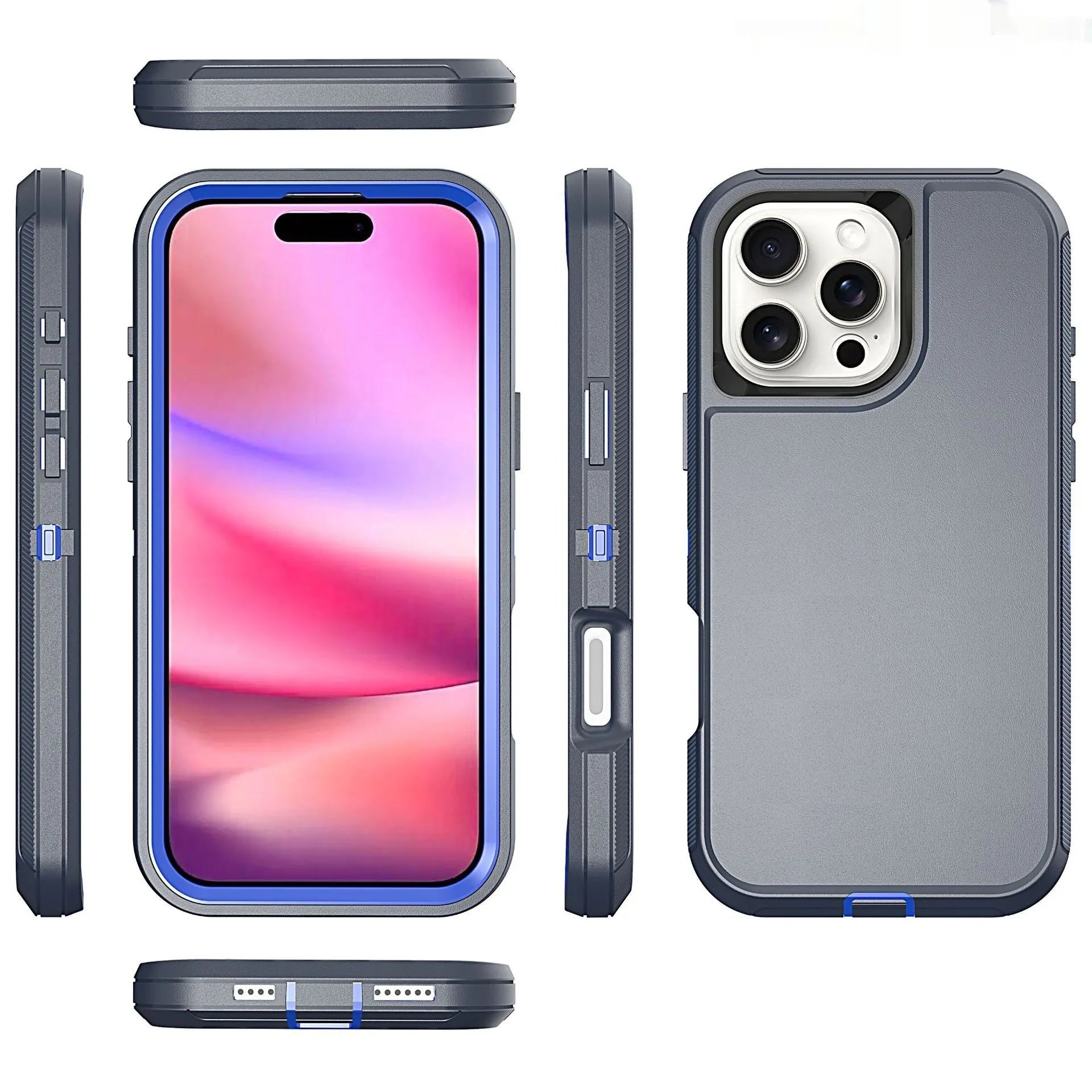 Three-in-one solid colour drop-resistant hard shell phone case for Apple iPhone with PC TPU material and airbag corners