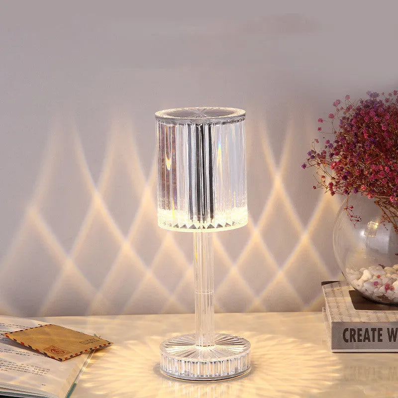 Crystal table lamp with transparent K9 crystal shade and touch dimmable base