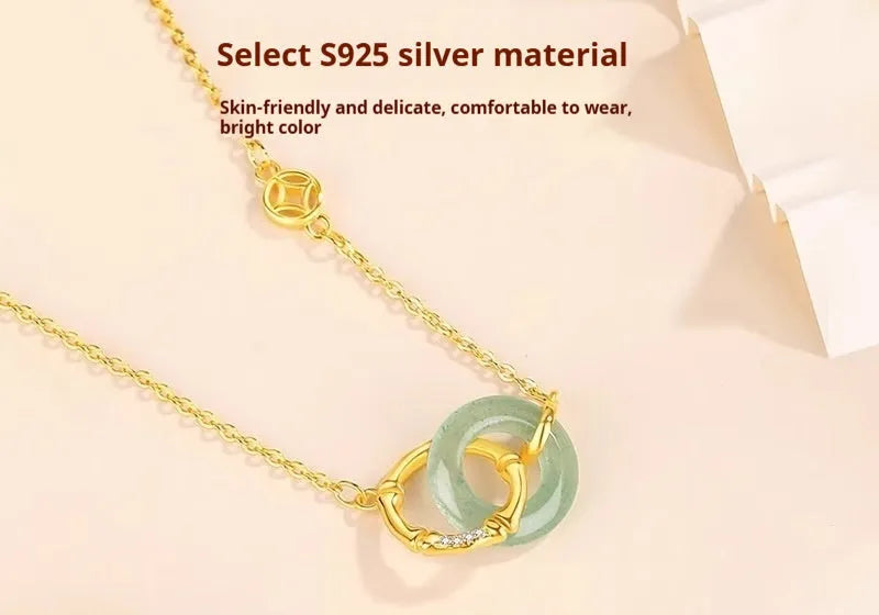 Sterling silver necklace with geometric bamboo peace buckle pendant and O-ring chain
