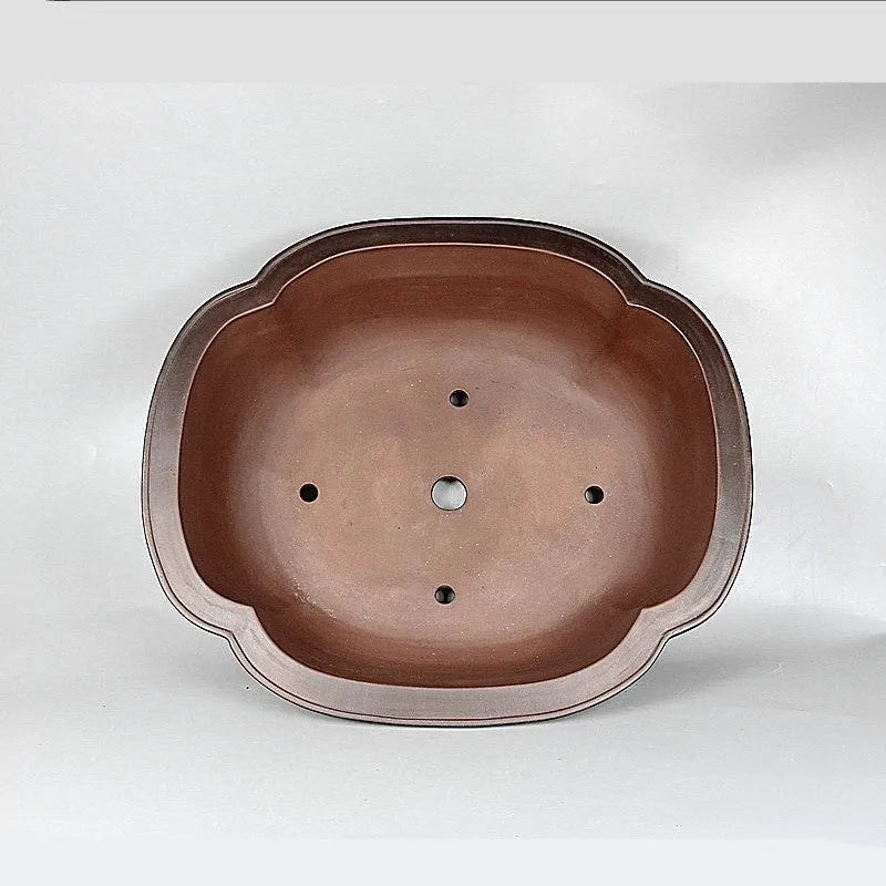 Handmade antique crabapple shaped purple clay ceramic flowerpot, large rectangular planter.