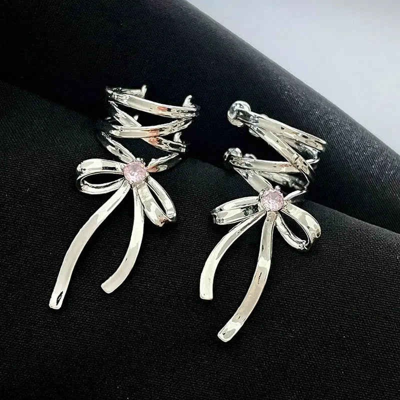 Non-piercing ribbon bow ear clip ballet style alloy electroplated women fashion earrings