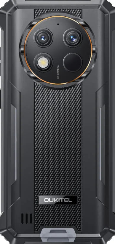 OUKITEL G1 mobile phone showing grey green orange colour options with plastic construction