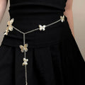 Gold butterfly waist chain for women, 104cm long and 40mm wide, shown laid flat.