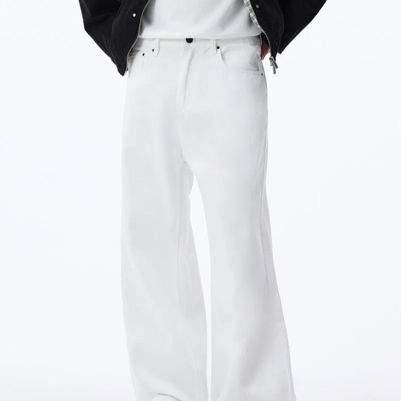 Black straight-leg men's jeans with fleece lining, cotton material, zipper fly, available in Asian sizes 28-38