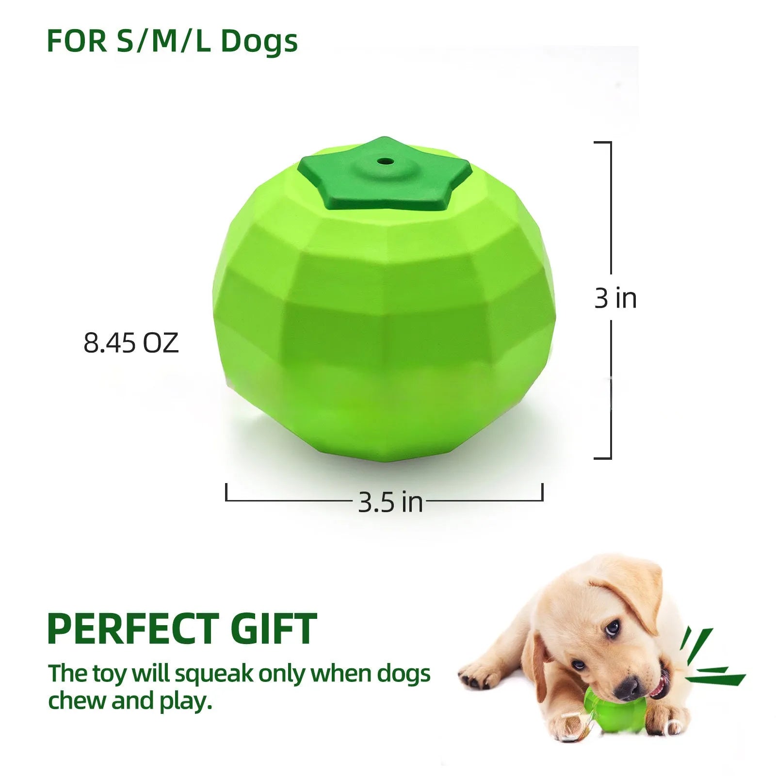 Green natural rubber dog squeaky chew toy with textured surface for aggressive chewers