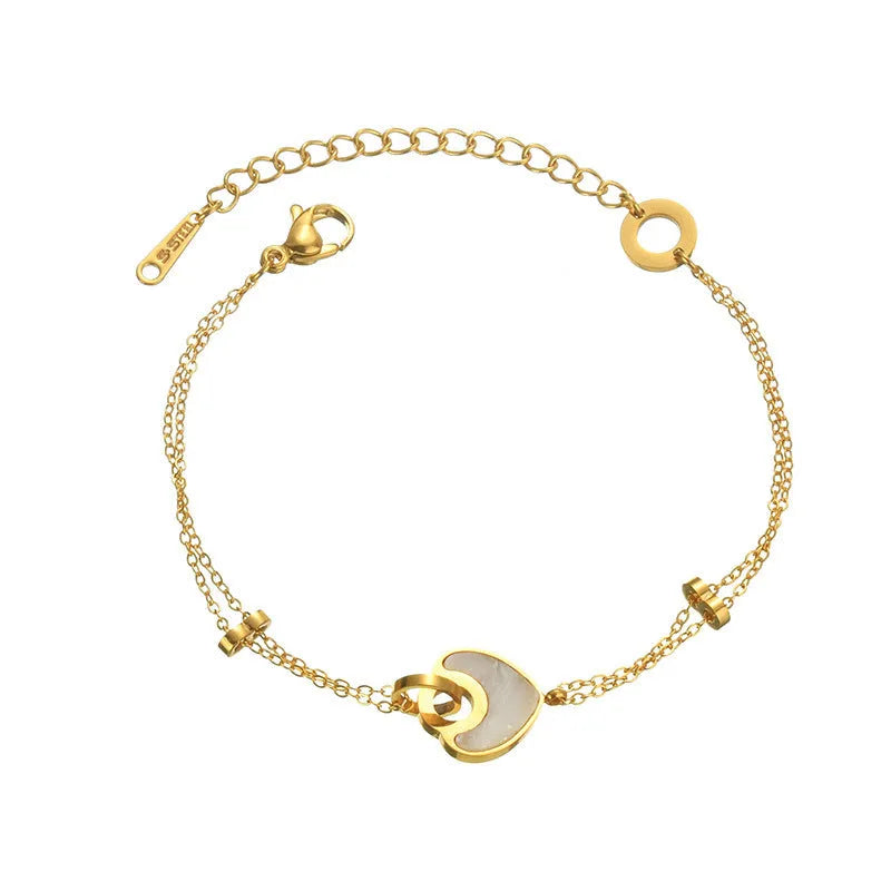 Stainless steel resin bracelet with double layer heart design for women