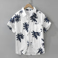 Japanese trendy printed short sleeve shirt in cotton blend fabric, loose fit, white or apricot colour