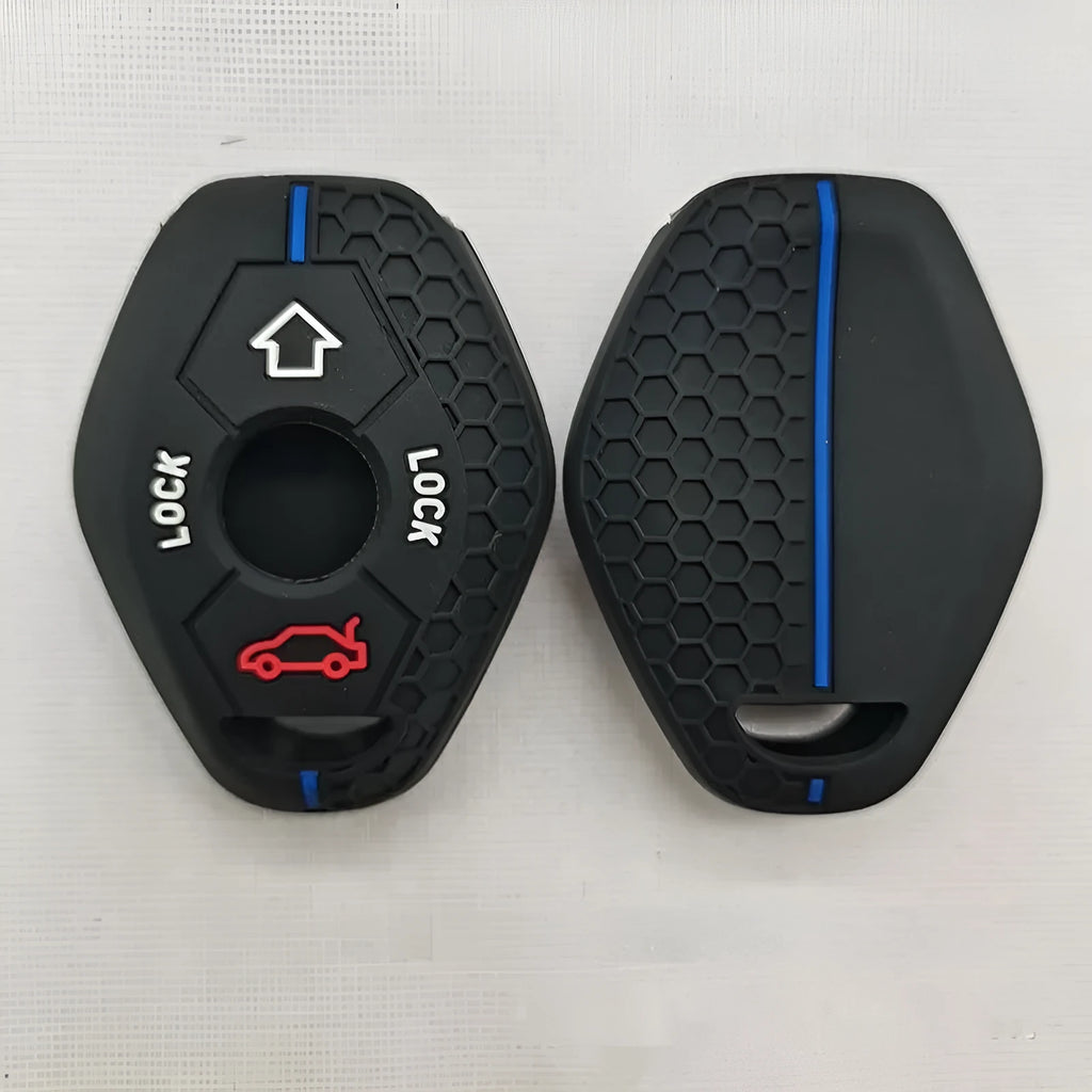 Honeycomb pattern silicone car key case in black with blue line