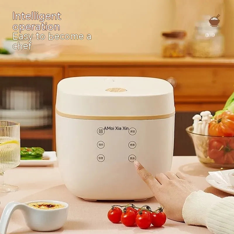 White or beige 3L intelligent multi-function rice cooker with black inner pot and accessories