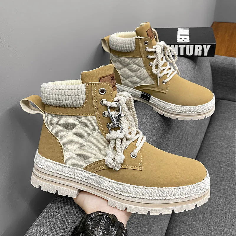 High-top men's boots in animal pattern with pointed toe and platform sole, artificial PU upper, PVC sole