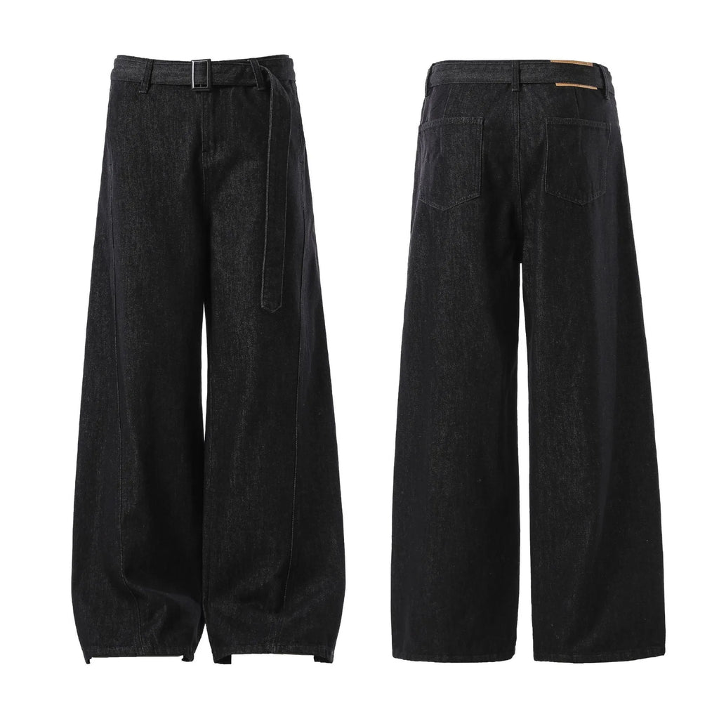 Black high waist straight leg jeans with gold stitching in American retro style